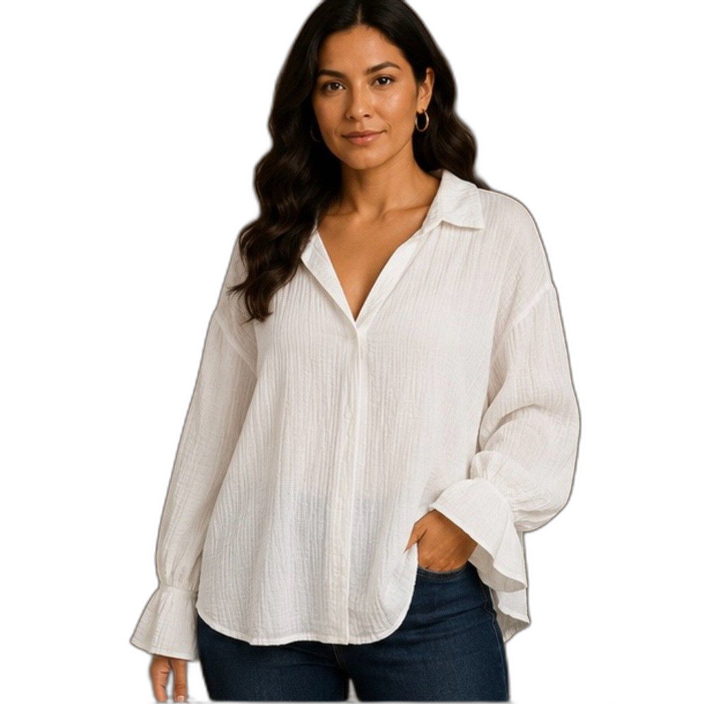SHEIN Curve White Textured V Neck Pull Over Shirt - Size 3X